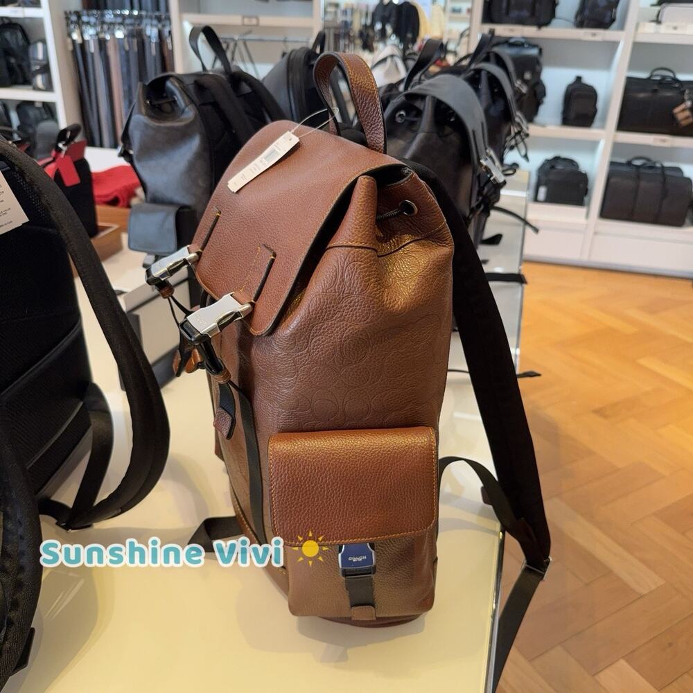 NWT COACH MEN'S Clark Backpack in Signature Leather Silver/Vintage Brown CDC21 - Picture 7 of 11